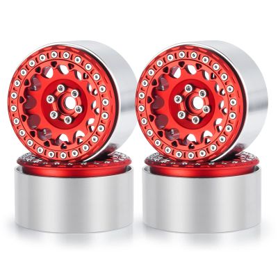 RCLIONS 2.2inch Beadlock Wheels 35mm RC Aluminum Rims for AXIAL Wraith RR10 TRX4 1/10th RC Crawler Truck Car (Red)