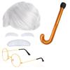 Beefunny Old Man Wig and Glasses Grandpa Costume Accessories Inflatable Walking Cane 100th Day of School Starter Kit (White) view 1