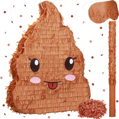Sratte Poop Piata Bundle 16 Inches Tall Funny Poop Emoticon Piata with Blindfold and Bat and Confetti for Birthday Happy Party Decorations Kids Birthday Supplies Party Favors