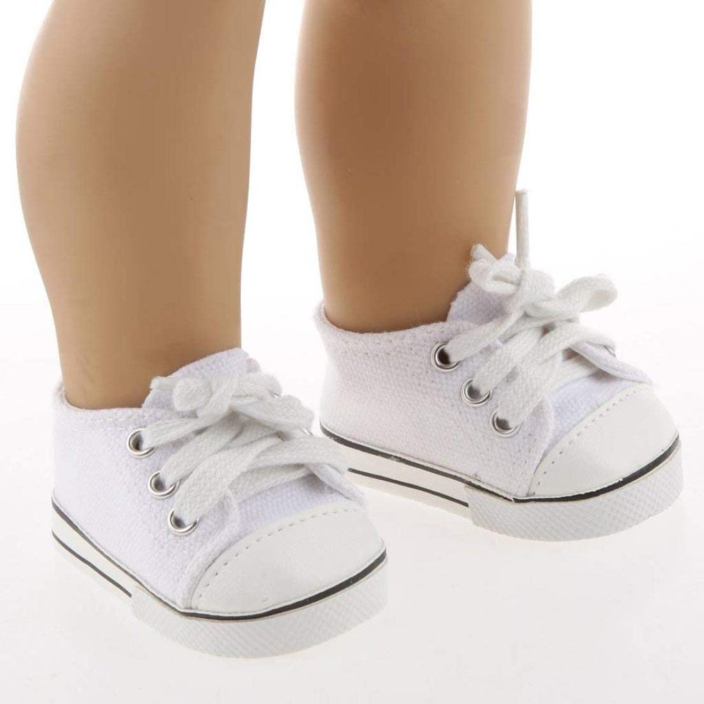 Ckuakiwu Canvas Tennis Shoes, 1Pair Doll Shoes White Casual Skateboarding Shoes Footwear for 18 Inch Dolls Children Gift Toys, Mini Doll Shoes