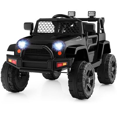 Costzon Ride on Car, 12V Battery Powered Truck Vehicle with Remote Control, Spring Suspension, Headlights, Music, Horn, MP3, USB & Aux Port, Gift for Boys Girls, Electric Car for Kids (Black)
