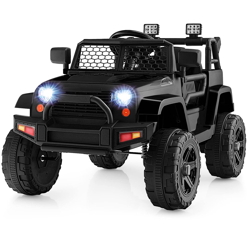 Costzon Ride on Car, 12V Battery Powered Truck Vehicle with Remote Control, Spring Suspension, Headlights, Music, Horn, MP3, USB & Aux Port, Gift for Boys Girls, Electric Car for Kids (Black)