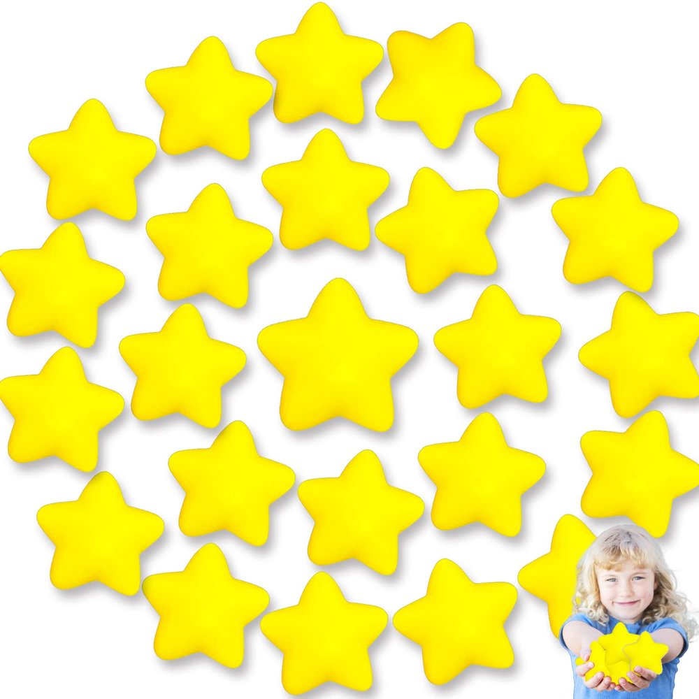 24pcs Star Stress Balls, Mini Foam Squeeze Balls, Yellow Anxiety Relief Toys for School Rewards, Carnival Prizes, Party Favors, Hand Exercise