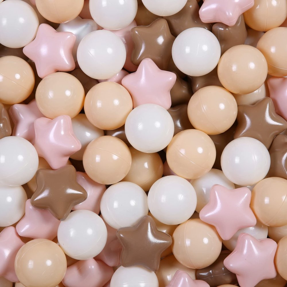 Realhaha Ball Pit Balls 100 PCS, Star Shapes for Babies Kids Playpen Plastic Balls for Babies Ball Pool Puppy Playballs, Pink Coffee