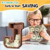 Customized Name Large Wooden Piggy Bank for Kids Boys Girls Alphabets Letter A-Z Coins Bills Money Change Bank Box Initial on Clear Cover (Laser Engraved) (Alphabet-J, Personalized-12) view 3