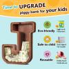 Customized Name Large Wooden Piggy Bank for Kids Boys Girls Alphabets Letter A-Z Coins Bills Money Change Bank Box Initial on Clear Cover (Laser Engraved) (Alphabet-J, Personalized-12) view 4