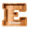 Customized Name Large Wooden Piggy Bank for Kids Boys Girls Alphabets Letter A-Z Coins Bills Money Change Bank Box Initial on Clear Cover (Laser Engraved) (Alphabet-E, Personalized-9") view 1