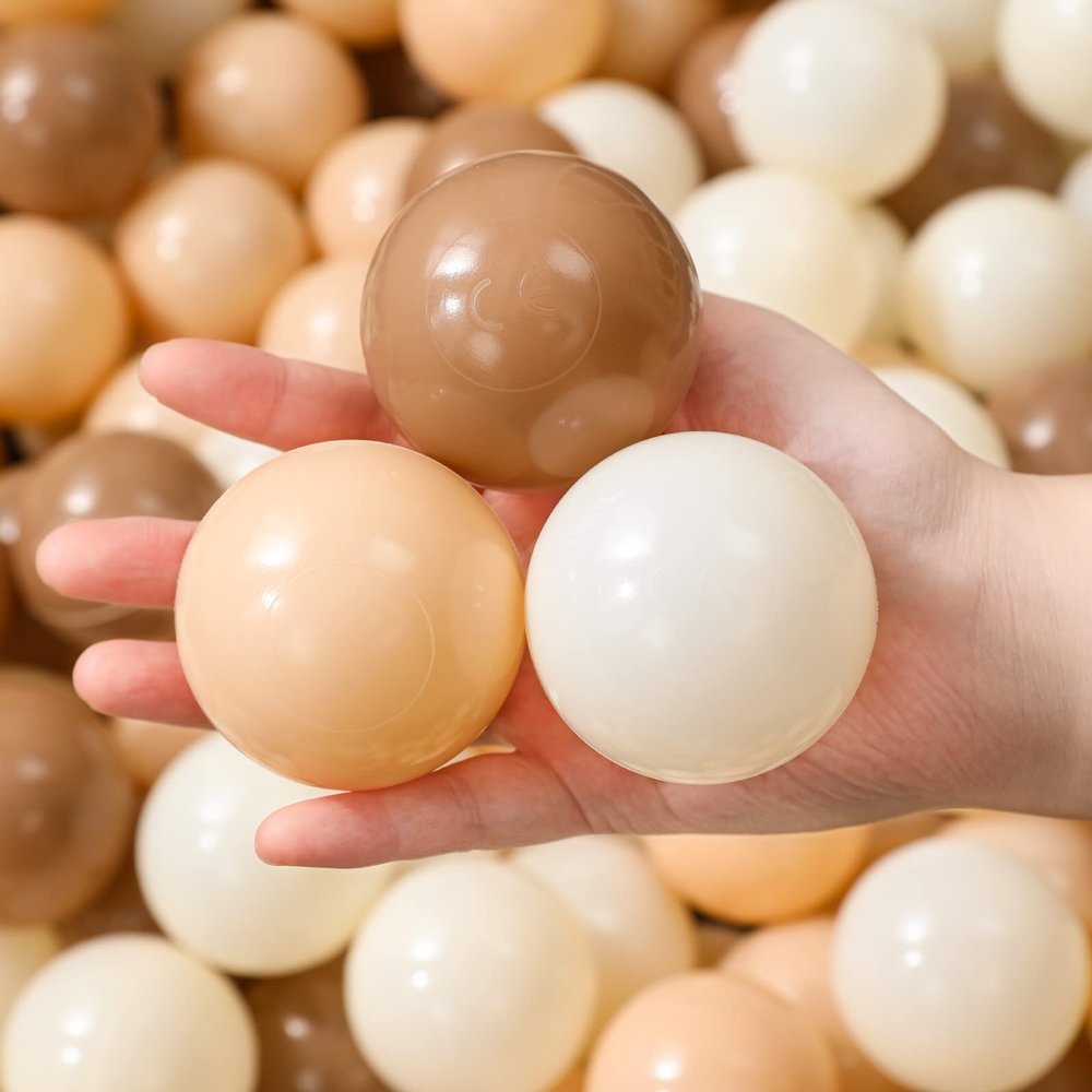 TRENDPLAY Plastic Balls for Ball Pits - Pack of 100 Hollow Balls- Safe and Exciting Playtime - Perfect for Toddler Baby Pools,Party,Festival Decoration, Brown+Gradient Beige