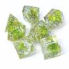 Sages Portal Enchanted Flowers DND Dice Set Resin Sharp Edge Polyhedral Dice for Dungeons and Dragons Pathfinder TTRPG (Green Flowers) view 1