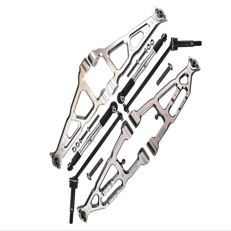 GPM For Losi 1/10 Baja Rey 4WD Desert Truck LOS03008 Aluminum Upgrade Parts Combo Set B (Front & Lower Upper Suspension Arms + Front Turnbuckle + Front CVD Shaft) - Silver