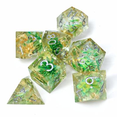 Sages Portal Enchanted Flowers DND Dice Set Resin Sharp Edge Polyhedral Dice for Dungeons and Dragons Pathfinder TTRPG (Cyan Flower)