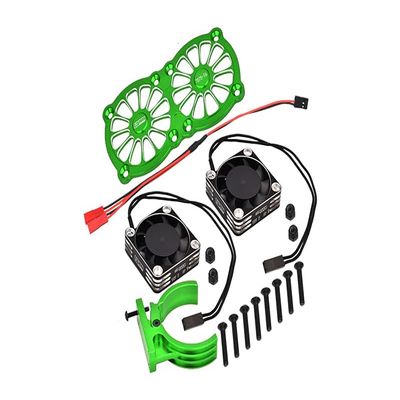 Aluminum 7075-T6 Motor Heatsink with Dual Metal Frame Cooling Fan and Adjustable Mount for 1:5 Arrma KRATON 8S BLX/Outcast 8S BLX/Traxxas X MAXX 6S / X MAXX 8S / 1:7 XO-01 - Green