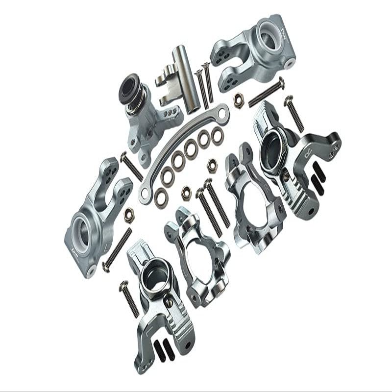 GPM For Losi 1/10 Lasernut U4 Tenacity LOS03028 Aluminum Upgrade Parts Combo Set A (Front C-Hubs + Front & Rear Knuckle Arms + Steering Assembly) - Silver