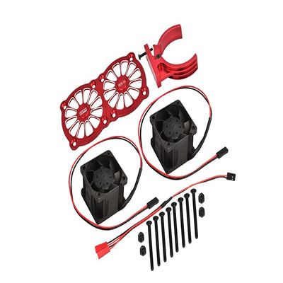 Aluminum 7075-T6 Motor Heatsink with Dual Cooling Fan and Adjustable Mount for 1:5 Arrma KRATON 8S BLX/Outcast 8S BLX/Traxxas X MAXX 6S / X MAXX 8S / 1:7 XO-01 - Red