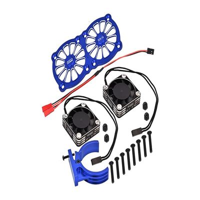 Aluminum 7075-T6 Motor Heatsink with Dual Metal Frame Cooling Fan and Adjustable Mount for 1:5 Arrma KRATON 8S BLX/Outcast 8S BLX/Traxxas X MAXX 6S / X MAXX 8S / 1:7 XO-01 - Blue