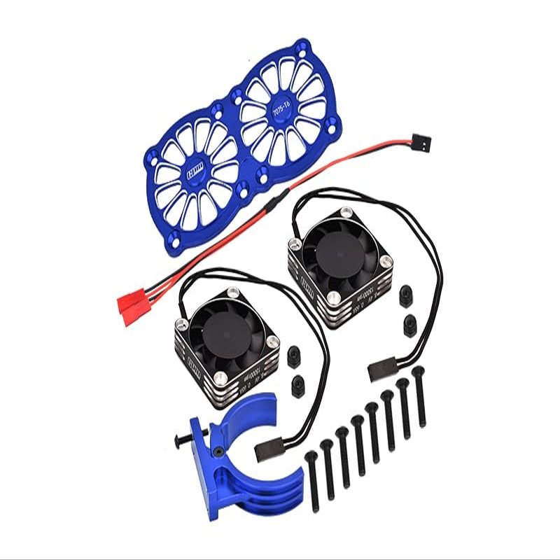 Aluminum 7075-T6 Motor Heatsink with Dual Metal Frame Cooling Fan and Adjustable Mount for 1:5 Arrma KRATON 8S BLX/Outcast 8S BLX/Traxxas X MAXX 6S / X MAXX 8S / 1:7 XO-01 - Blue