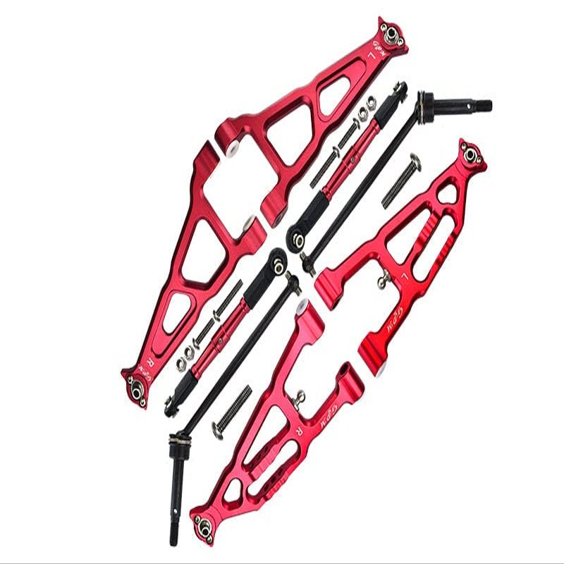 GPM For Losi 1/10 Baja Rey 4WD Desert Truck LOS03008 Aluminum Upgrade Parts Combo Set B (Front & Lower Upper Suspension Arms + Front Turnbuckle + Front CVD Shaft) - Red