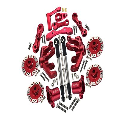 GPM For Losi 1/10 Baja Rey 4WD Desert Truck LOS03008 Aluminum Upgrade Parts Combo Set A (Hex + Brake Disk + Front Knuckles + Tie Rod + Rear Axle Adapter + Steering Assembly + Stabilizing Mount) - Red