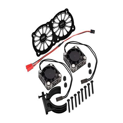 Aluminum 7075-T6 Motor Heatsink with Dual Metal Frame Cooling Fan and Adjustable Mount for 1:5 Arrma KRATON 8S BLX/Outcast 8S BLX/Traxxas X MAXX 6S / X MAXX 8S / 1:7 XO-01 - Black