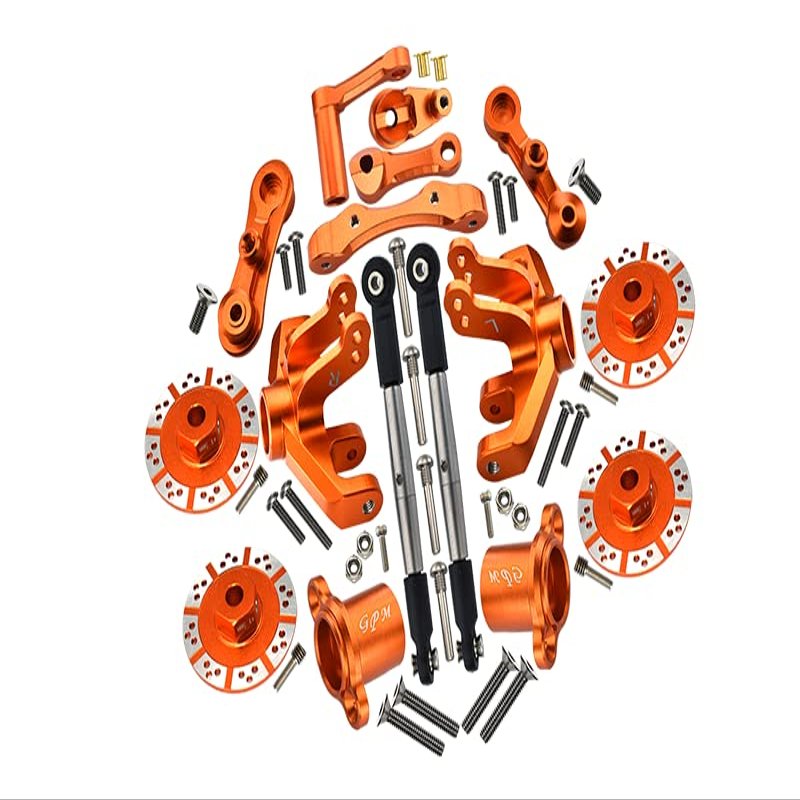 GPM For Losi 1/10 Baja Rey Desert Truck LOS03008 Aluminum Upgrade Parts Combo Set A (Hex + Brake Disk + Front Knuckles + Tie Rod + Rear Axle Adapter + Steering Assembly + Stabilizing Mount) - Orange