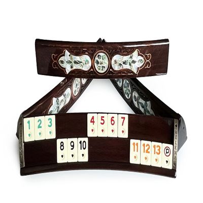 Abalone Handmade Massive Wood Green Pearl Inlaid Rummi Set - Rummy Set - Okey Game Set - Tile Rummy