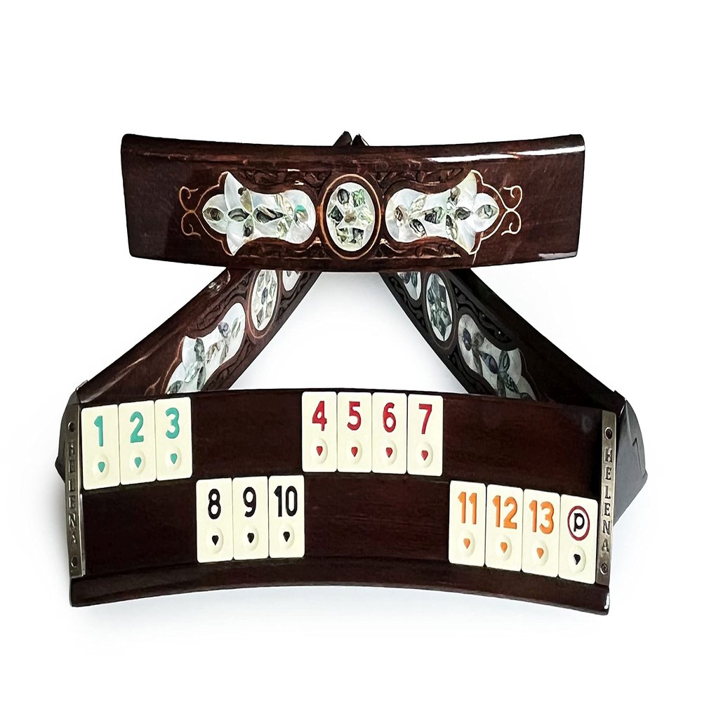 Abalone Handmade Massive Wood Green Pearl Inlaid Rummi Set - Rummy Set - Okey Game Set - Tile Rummy