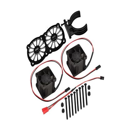 Aluminum 7075-T6 Motor Heatsink with Dual Cooling Fan and Adjustable Mount for 1:5 Arrma KRATON 8S BLX/Outcast 8S BLX/Traxxas X MAXX 6S / X MAXX 8S / 1:7 XO-01 - Black