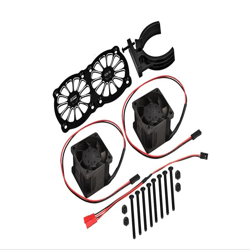Aluminum 7075-T6 Motor Heatsink with Dual Cooling Fan and Adjustable Mount for 1:5 Arrma KRATON 8S BLX/Outcast 8S BLX/Traxxas X MAXX 6S / X MAXX 8S / 1:7 XO-01 - Black