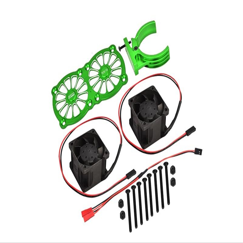 Aluminum 7075-T6 Motor Heatsink With Dual Cooling Fan And Adjustable Mount For 1:5 Arrma KRATON 8S BLX/OUTCAST 8S BLX/Traxxas X MAXX 6S / X MAXX 8S / 1:7 XO-01 - Green