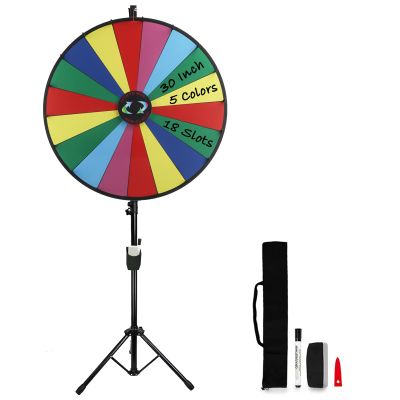iElyiEsy 30" Prize Wheel with Folding Tripod Floor Stand Height Adjustable 18 Slots Spin Wheel for Prizes with Dry Erase Markers & Eraser for Carnival Trade Show (30 Inch)