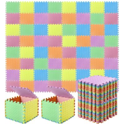 Shihanee Foam Floor Tiles Foam Floor Mats Play Mats Bulk with Borders Interlocking for Gym Nursery Bedroom(64ft,Colorful)
