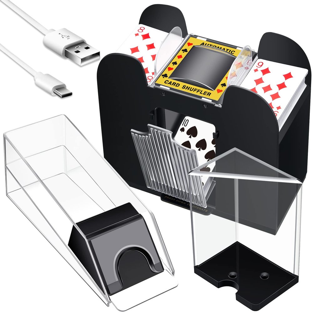 Aoriher Blackjack Game Combo Set Including Blackjack 6 Deck Automatic Card Shuffler 6 Shoe and 6 Tray for 10 Cut Cards for Casino, Party Night