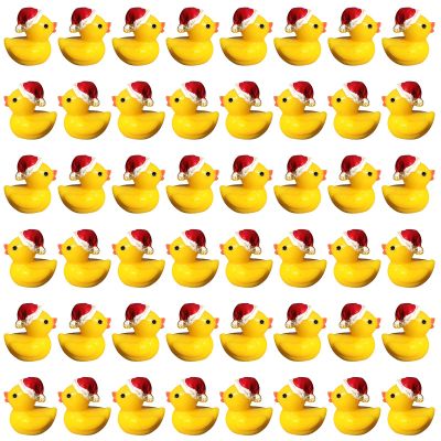 EOMTUR 50PCS Mini Christmas Ducks Exquisite Mini Duck Figures Small Rubber Ducks for Reunion Decoration Birthday Bath Cake Ornament (Yellow)