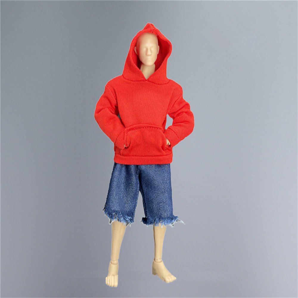 1/12 Scale Action Figure Clothes,Men's Hoodie Sweater Costume Clothes for 6inch Male Dam TBL Action Figure Body (Red, Male Clothes)