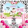 Holy Cow I I'M One Birthday Decorations for Boys Girls Cow 1st Birthday Decorations Kit Holy Cow I'm One Backdrop Black Cows Prints Glitter Banner Highchair Banner Cake Topper Number 1 Balloons (Pink) view 1