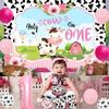 Holy Cow I I'M One Birthday Decorations for Boys Girls Cow 1st Birthday Decorations Kit Holy Cow I'm One Backdrop Black Cows Prints Glitter Banner Highchair Banner Cake Topper Number 1 Balloons (Pink) view 2