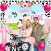 Holy Cow I I'M One Birthday Decorations for Boys Girls Cow 1st Birthday Decorations Kit Holy Cow I'm One Backdrop Black Cows Prints Glitter Banner Highchair Banner Cake Topper Number 1 Balloons (Pink) view 4