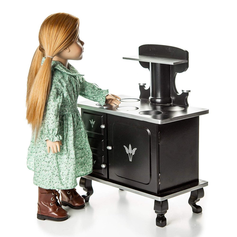 THE QUEEN'S TREASURES 18 Inch Doll Kitchen Furniture, Little House on The Prairie Fully Assembled Old Fashioned Wood Cook Stove, Oven, and Log Set, Compatible with American Girl 18 Inch Dolls