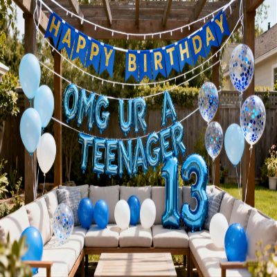 13th Birthday Decorations Blue for Boys, OMG UR A Teenager Happy 13th Birthday Banner Number 13 Star Foil Balloons with Blue Confetti Balloons for 13 Year Old Decorations Boys(13th)