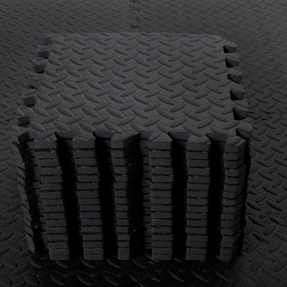 Shihanee Foam Floor Tiles Foam Floor Mats Play Mats Bulk with Borders Interlocking for Gym Nursery Bedroom(64ft,Black)