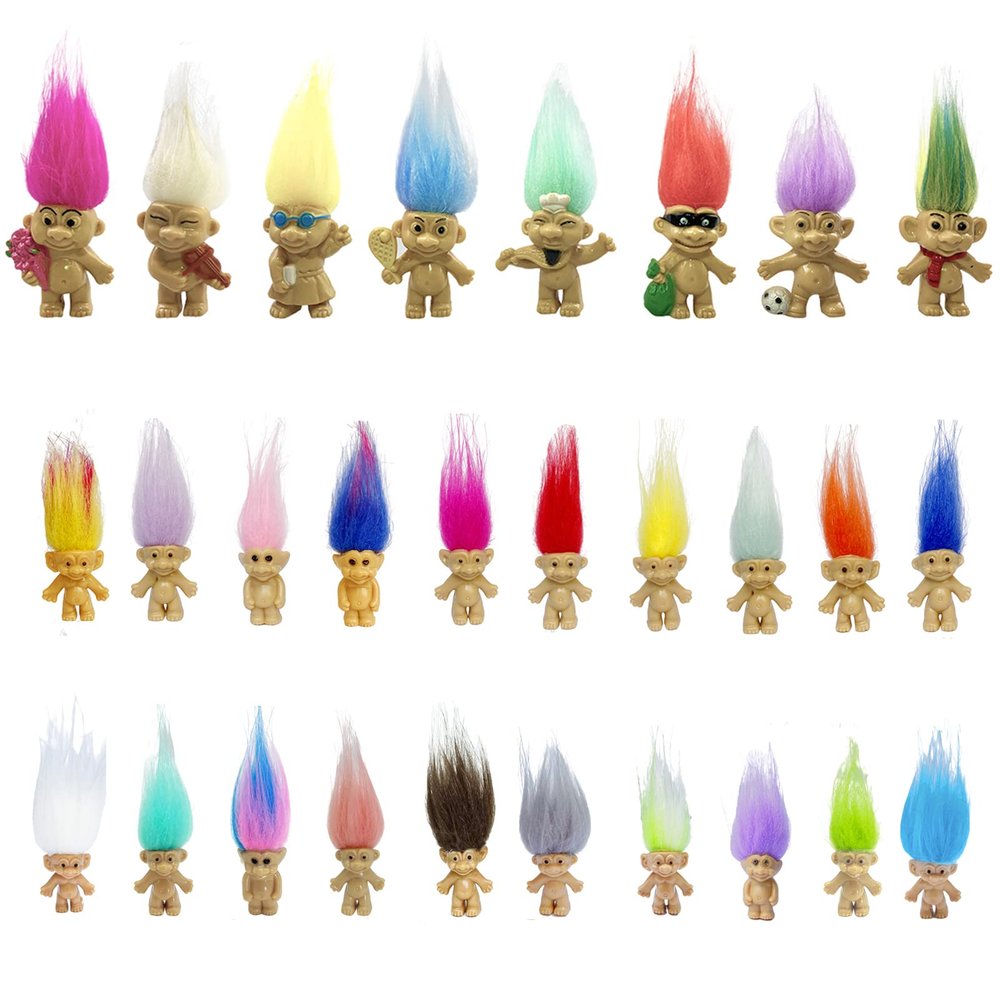 Mini Troll Dolls, PVC Vintage Troll Doll Mini Action Figures Cake Toppers Chromatic Adorable Cute Little Guys Collection, School Project, Arts Crafts, Party Favors (28pack)