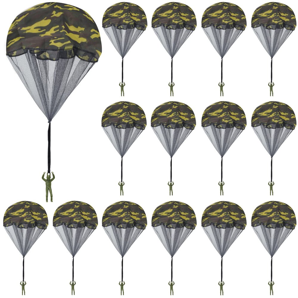 Catcan 15 Pcs Parachute Toy, Camo Parachute Men Toy Tangle Free Throwing Hand Throw Outdoor Flying Gifts Paratrooper Toy No Battery nor Assembly Required