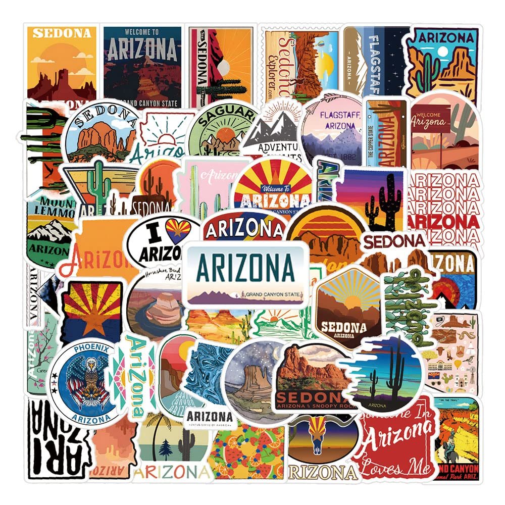 63 Pcs America Arizona Aesthetics Flag Graffiti Waterproof Vinyl Stickers for Water Bottles Laptop Suitcase for Birthday Party Supplies Halloween Decoration Favors