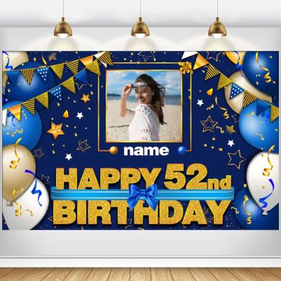 AUBAO Custom Happy 52nd Birthday Decorations Banner - 52 Years Old Backdrop for Women Men Boys Girls Personalization Party Supplies Navy Blue, 4x6ft/5x7.5ft/6x9ft/7x10.5ft/8x12ft