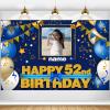 AUBAO Custom Happy 52nd Birthday Decorations Banner - 52 Years Old Backdrop for Women Men Boys Girls Personalization Party Supplies Navy Blue, 4x6ft/5x7.5ft/6x9ft/7x10.5ft/8x12ft view 1