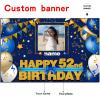 AUBAO Custom Happy 52nd Birthday Decorations Banner - 52 Years Old Backdrop for Women Men Boys Girls Personalization Party Supplies Navy Blue, 4x6ft/5x7.5ft/6x9ft/7x10.5ft/8x12ft view 2