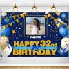 AUBAO Custom Happy 32nd Birthday Decorations Banner - 32 Years Old Backdrop for Women Men Boys Girls - Personalization Party Supplies - Navy Blue, 4x6ft/5x7.5ft/6x9ft/7x10.5ft/8x12ft view 1