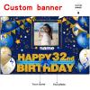 AUBAO Custom Happy 32nd Birthday Decorations Banner - 32 Years Old Backdrop for Women Men Boys Girls - Personalization Party Supplies - Navy Blue, 4x6ft/5x7.5ft/6x9ft/7x10.5ft/8x12ft view 2