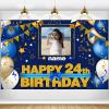 Custom Happy 24th Birthday Decorations Banner - 24 Years Old Birthday Decorations Backdrop for Women Men Boys Girls - Personalization Happy 24th Birthday Party Decorations Supplies - Navy Blue view 1