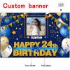 Custom Happy 24th Birthday Decorations Banner - 24 Years Old Birthday Decorations Backdrop for Women Men Boys Girls - Personalization Happy 24th Birthday Party Decorations Supplies - Navy Blue view 2
